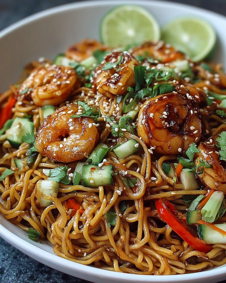 Colorful 15-minute Asian noodle bowl with vegetables and herbs