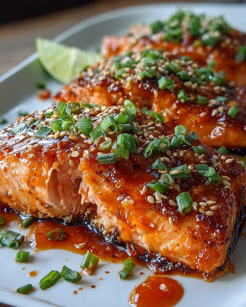 Delicious Bang Bang Salmon dish garnished with herbs and served on a plate