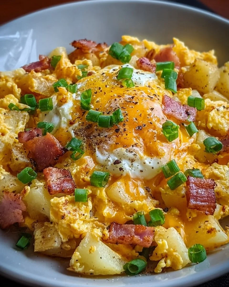 Cheesy Potato Egg Scramble