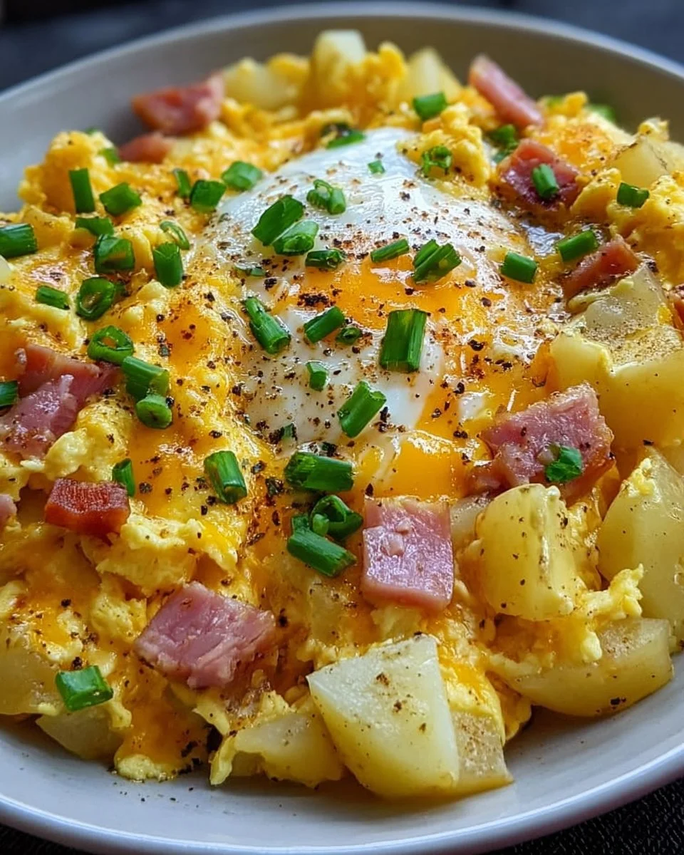 Cheesy Potato Egg Scramble