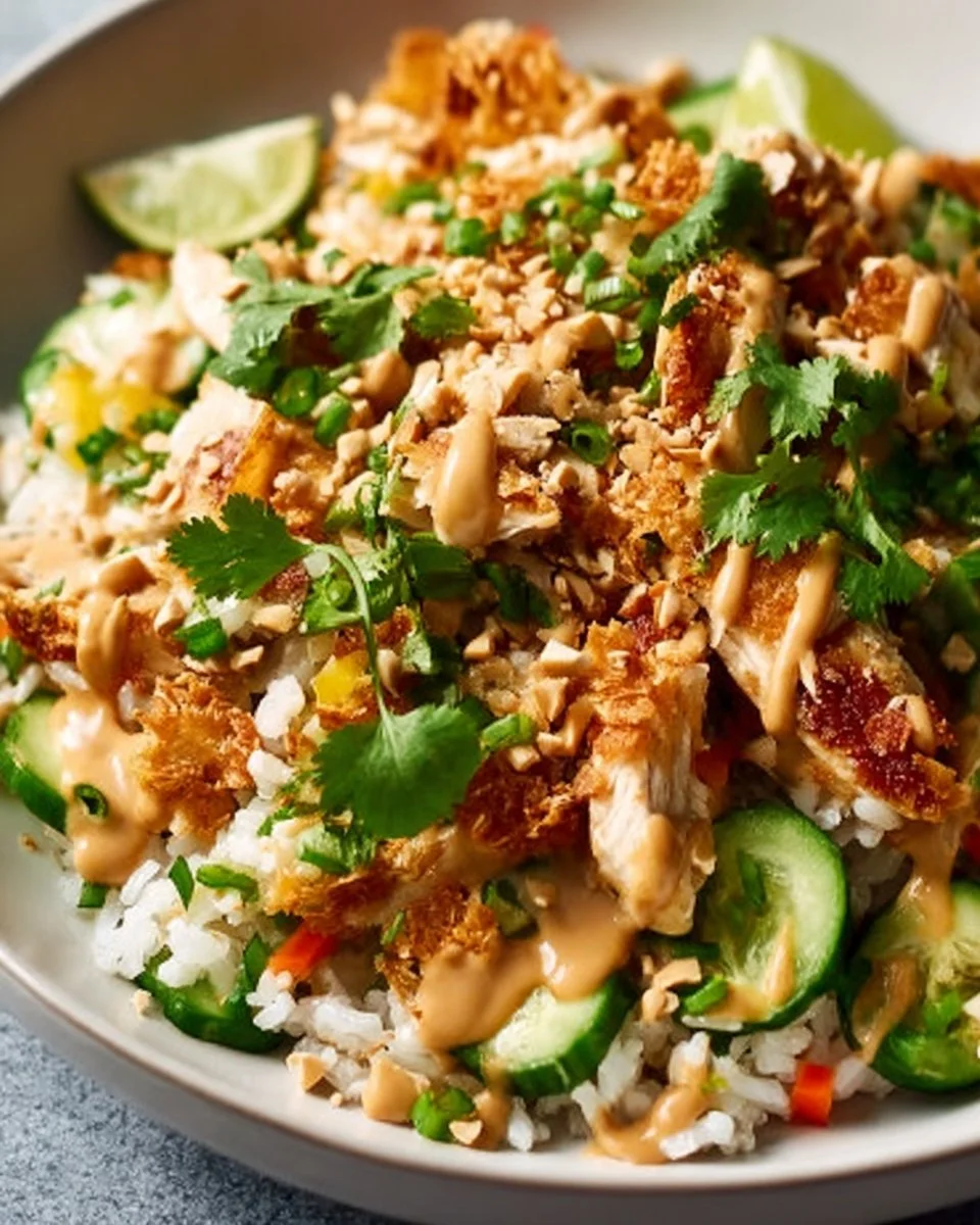 Chicken Crispy Rice Salad with Peanut Dressing