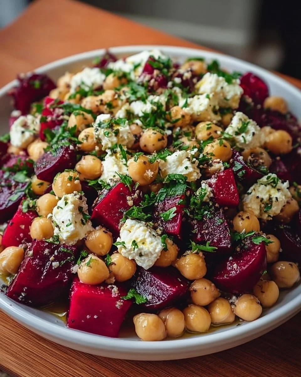 Chickpea, Beet & Feta Salad with Lemon-Garlic Vinaigrette