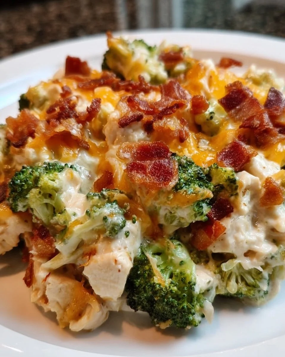 Creamy Low Carb Chicken Casserole with Broccoli and Bacon