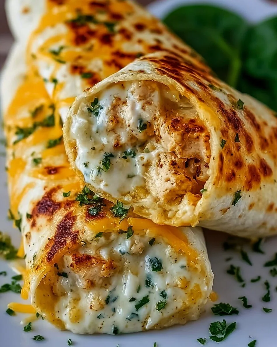 Delicious low carb cheesy garlic chicken wraps garnished with fresh herbs