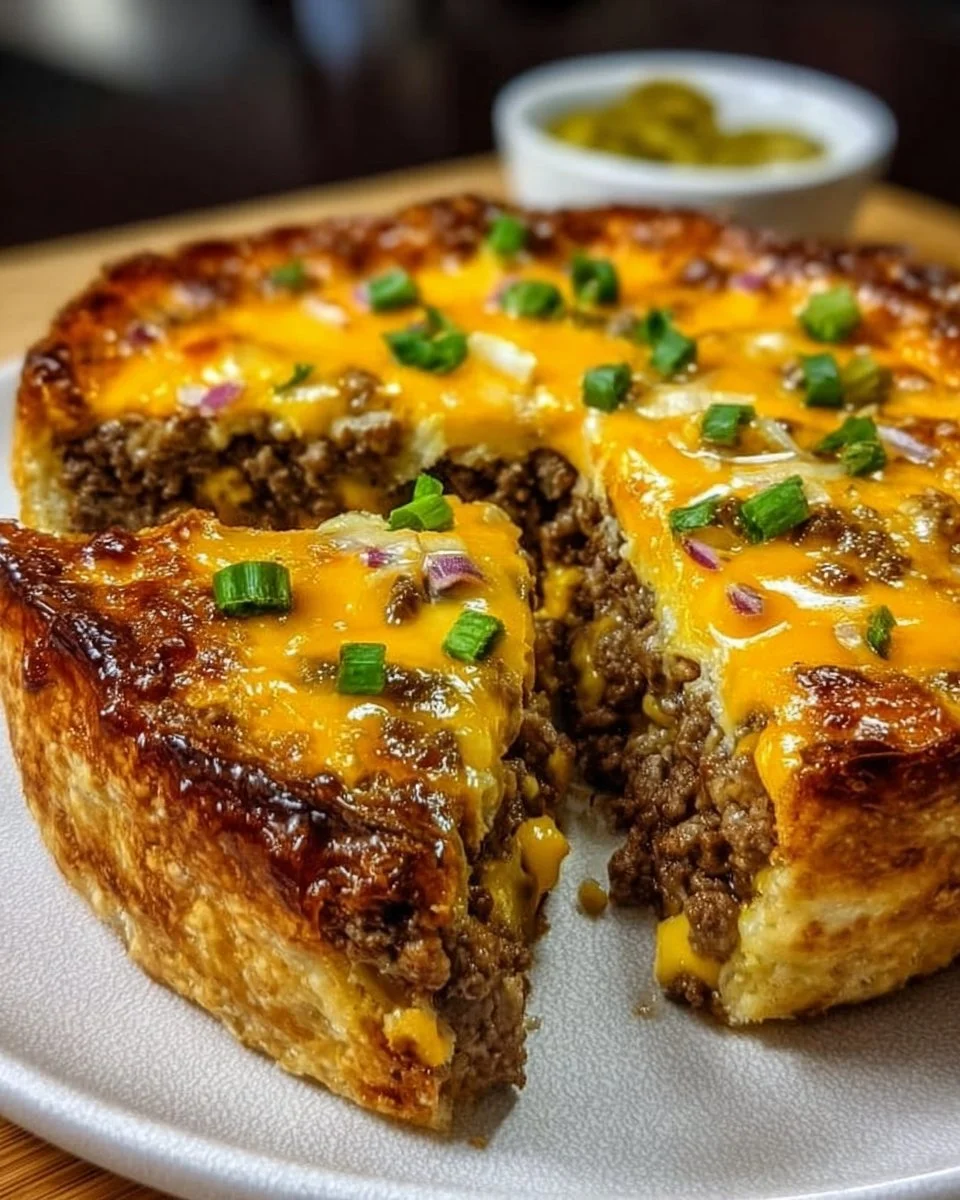 Delicious One-Pan Cheeseburger Pie served on a plate