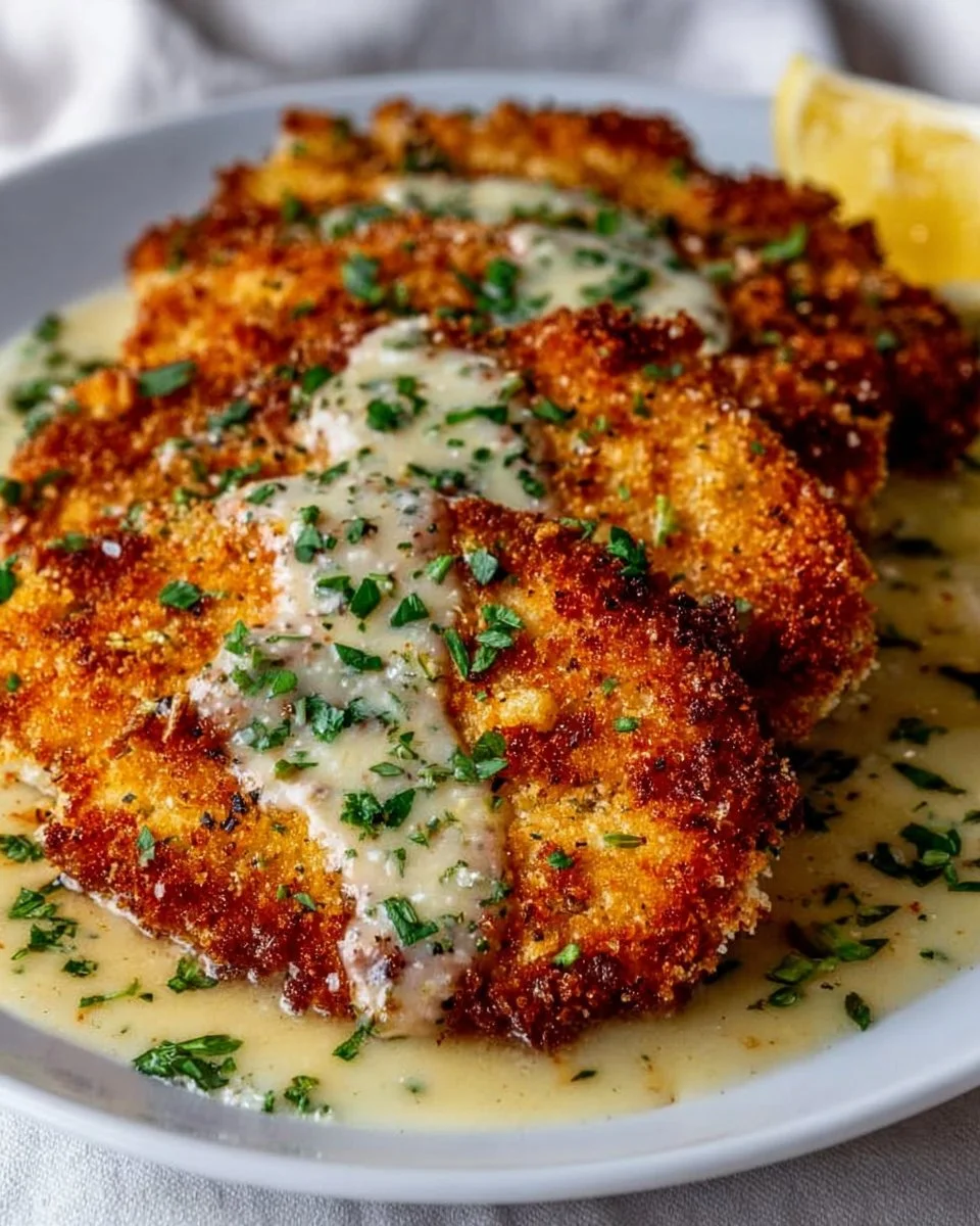 Parmesan Crusted Chicken with Creamy Garlic Sauce – Easy Family Dinner Recipe