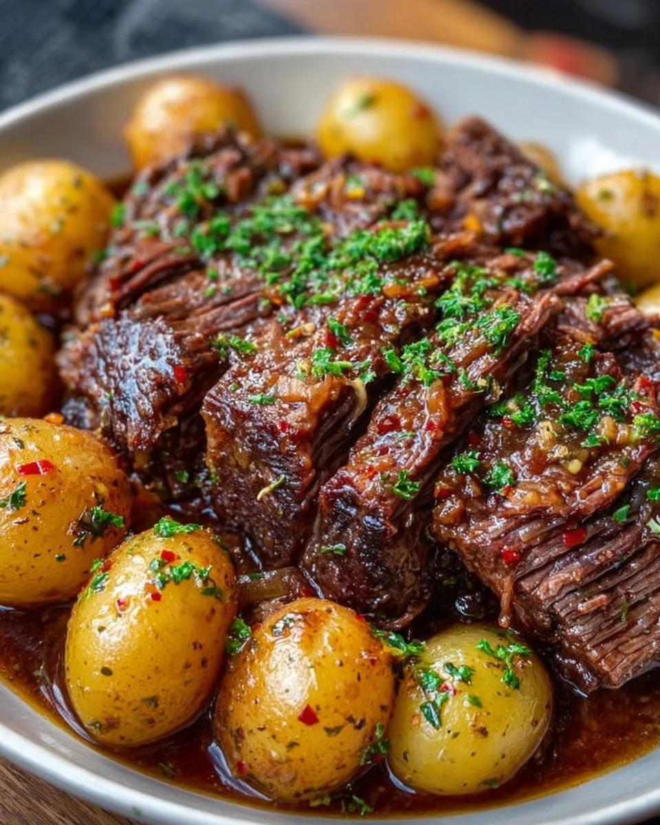 Slow Cooker Garlic Butter Beef with Potatoes