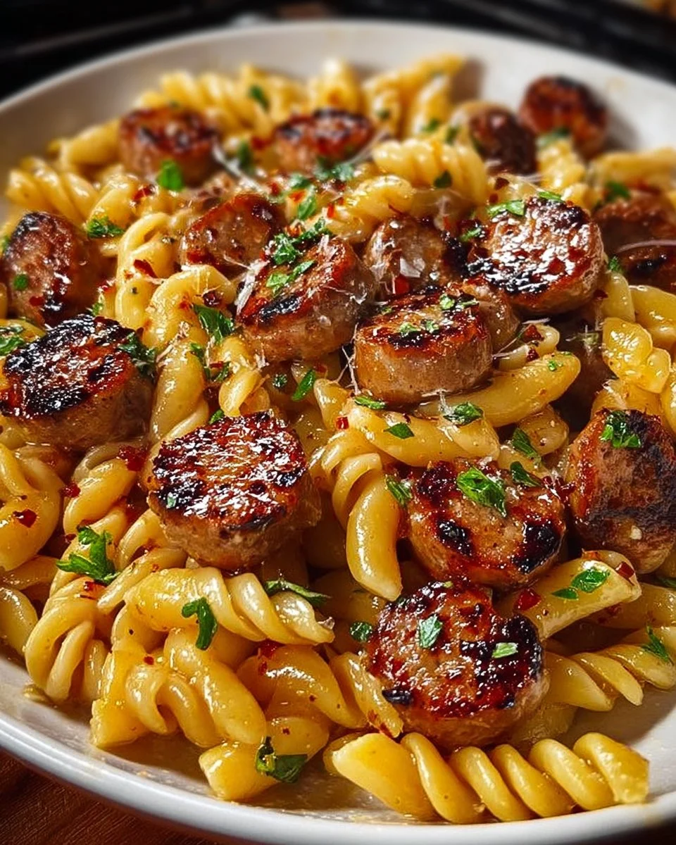 Sticky Honey Garlic Sausage Pasta Skillet