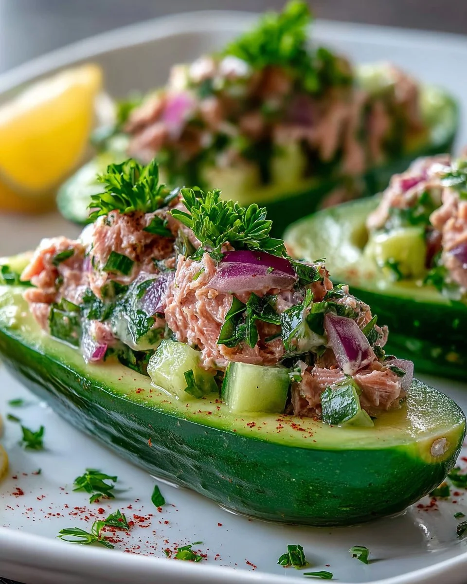 Tuna Avocado Cucumber Boats