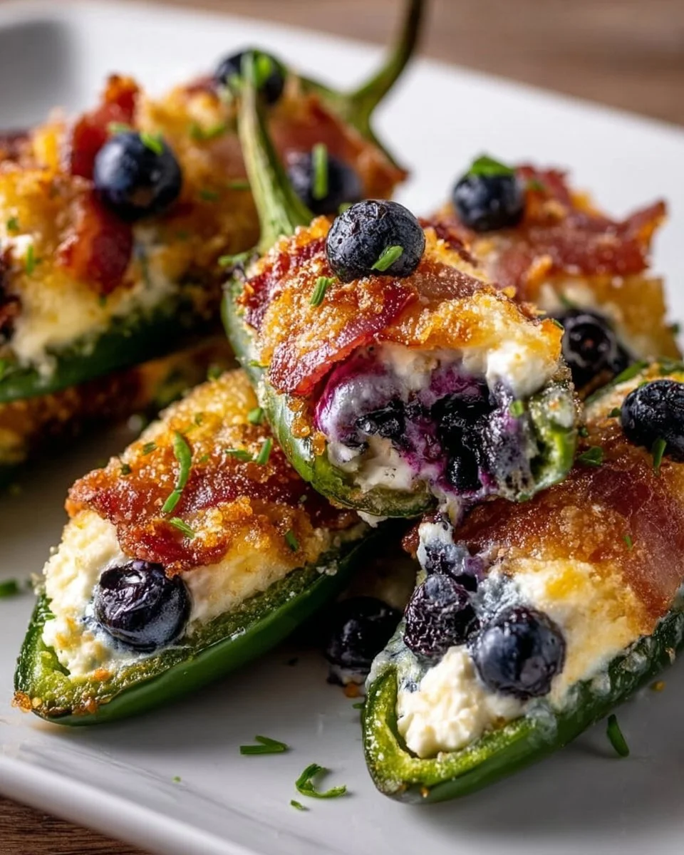 Blueberry Brie Jalapeño Poppers served on a platter