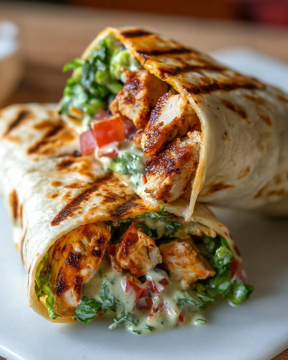 Delicious Chipotle Ranch Grilled Chicken Burrito with fresh ingredients