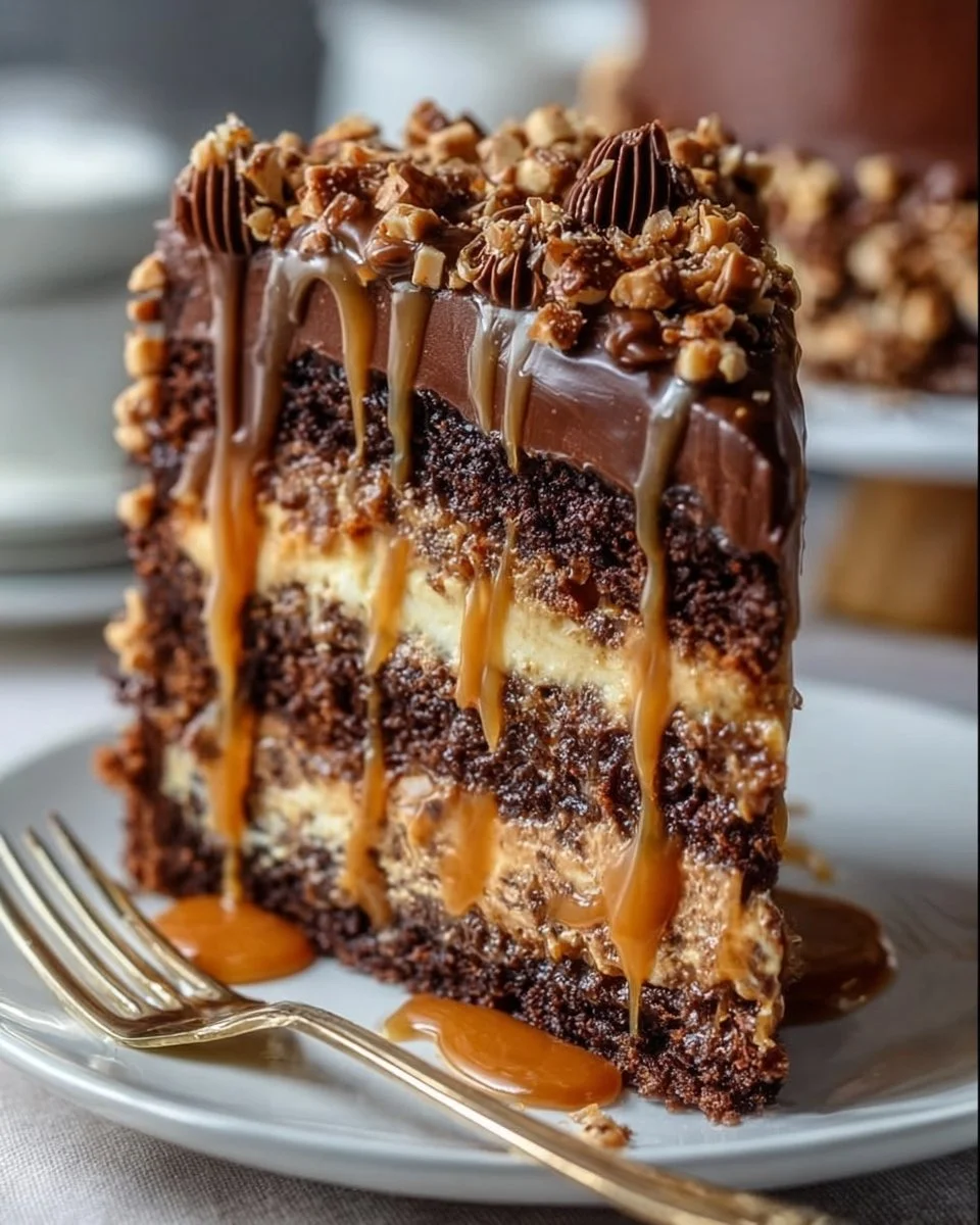 Creamy Chocolate Caramel Toffee Crunch Cake