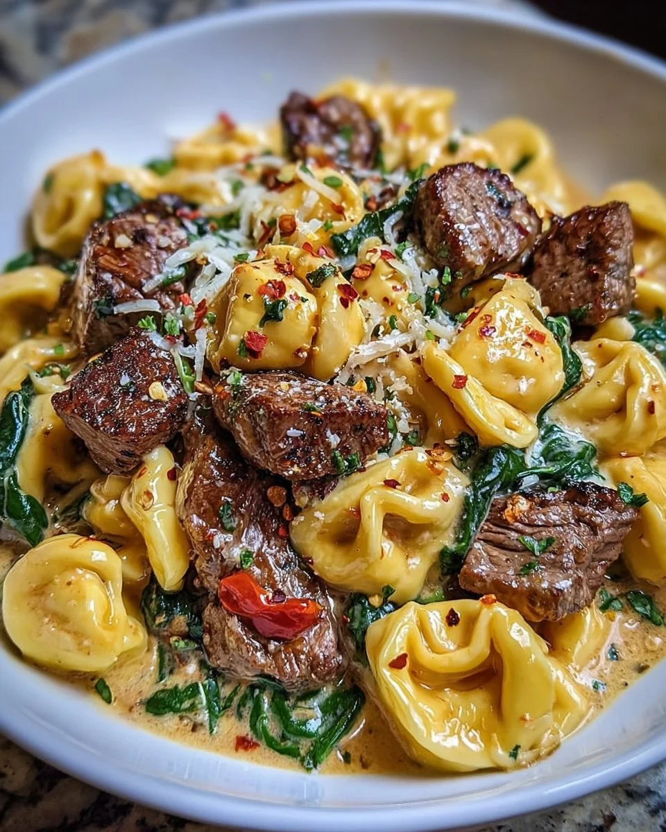 Creamy Tuscan Tortellini with Steak Bites