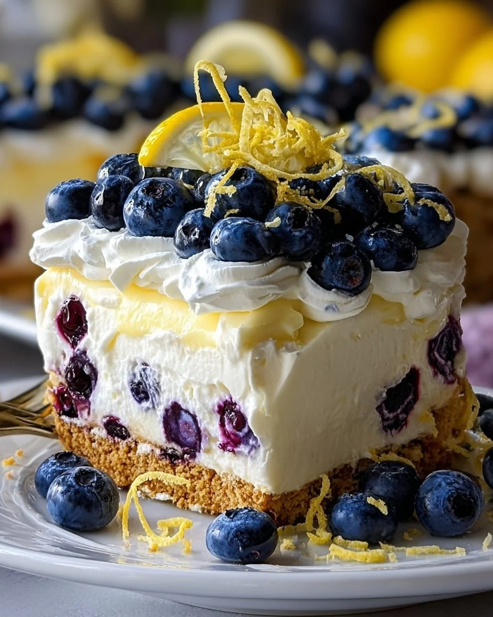 No-Bake Lemon Blueberry Cream Cake