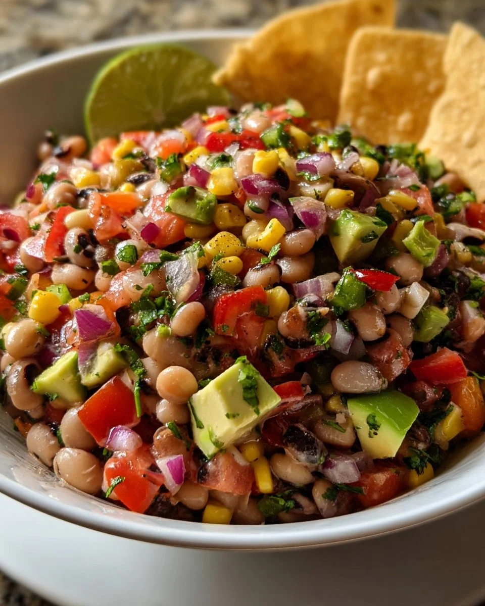 Ultimate Cowboy Caviar Dip made with black beans, corn, and vibrant vegetables