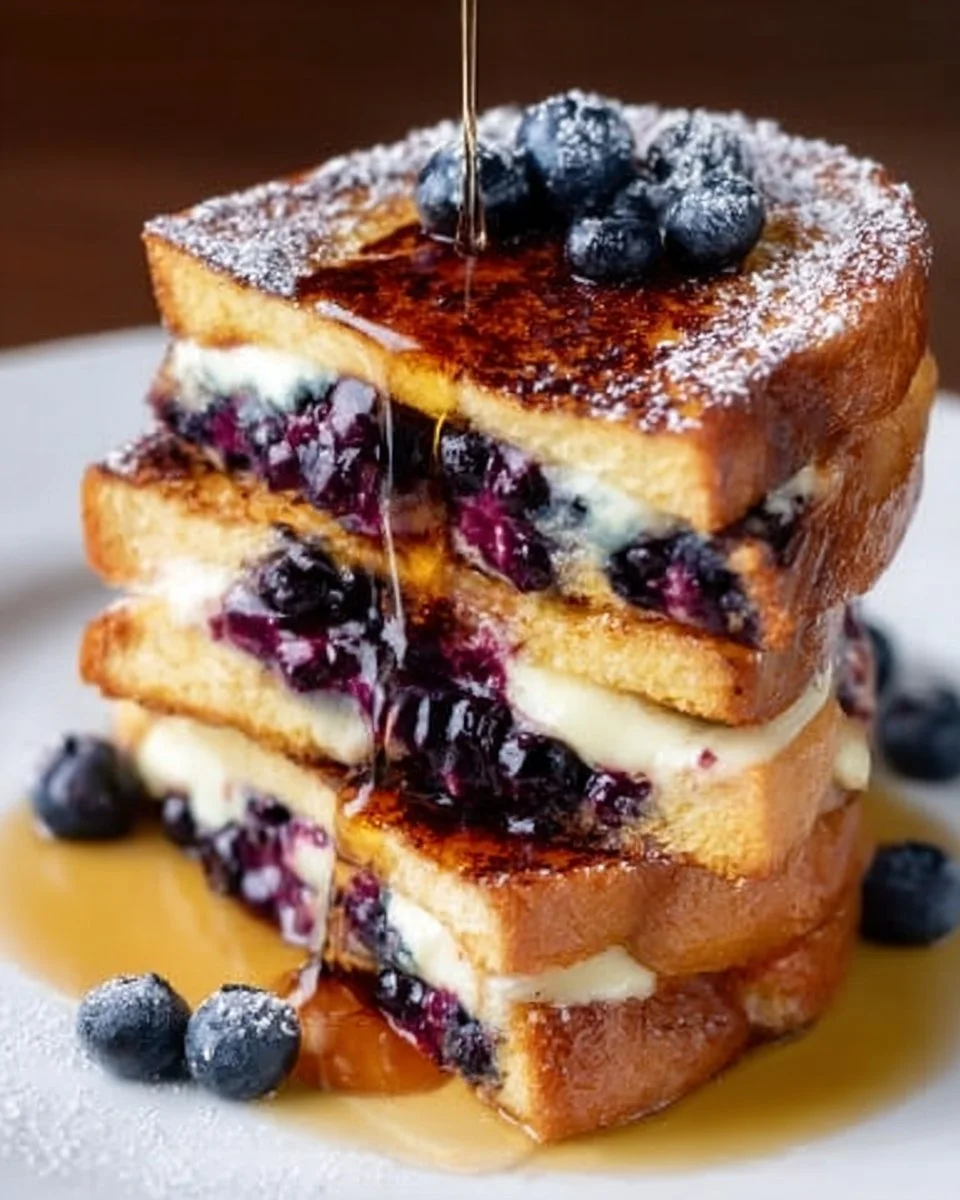 Blueberry Stuffed French Toast with Cream Cheese and Maple Syrup Recipe