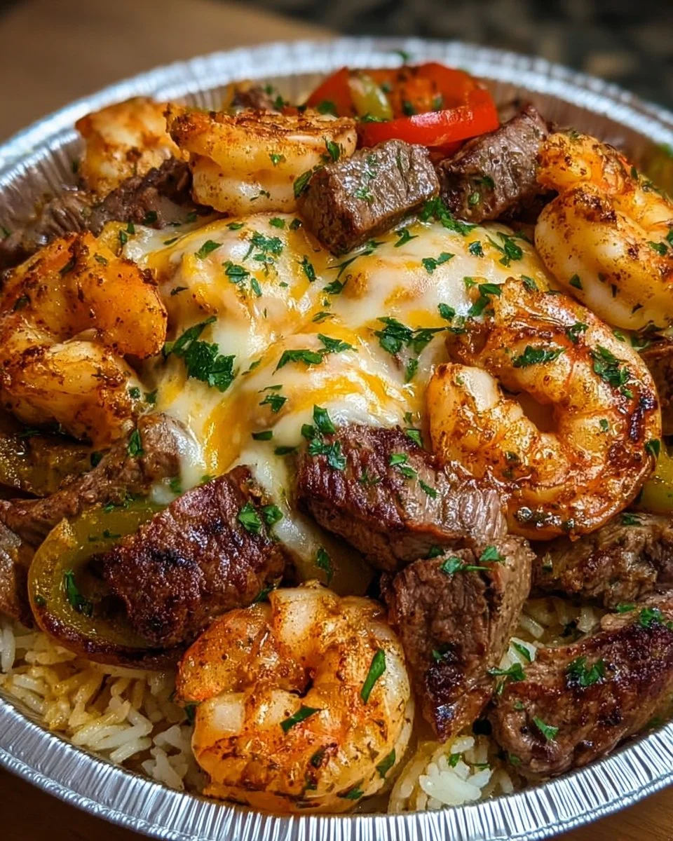 Cheesy Steak & Shrimp Skillet Bowl