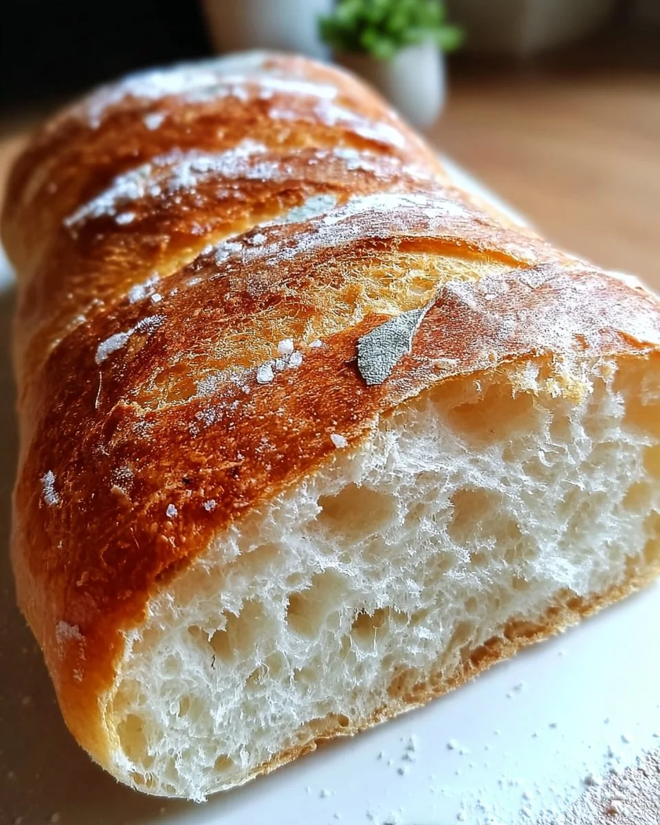 Freshly baked crusty Italian bread with a golden crust and airy interior