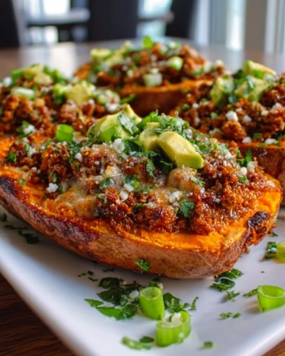 Hot Honey Ground Beef & Sweet Potato Boats (Healthy & Easy Weeknight Dinner)