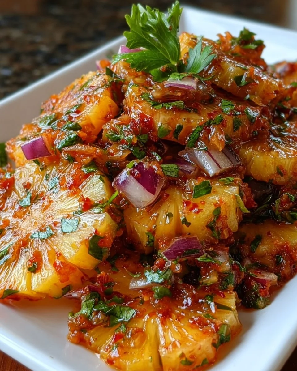 Fresh Pineapple Chipotle Salsa served in a bowl with vegetables