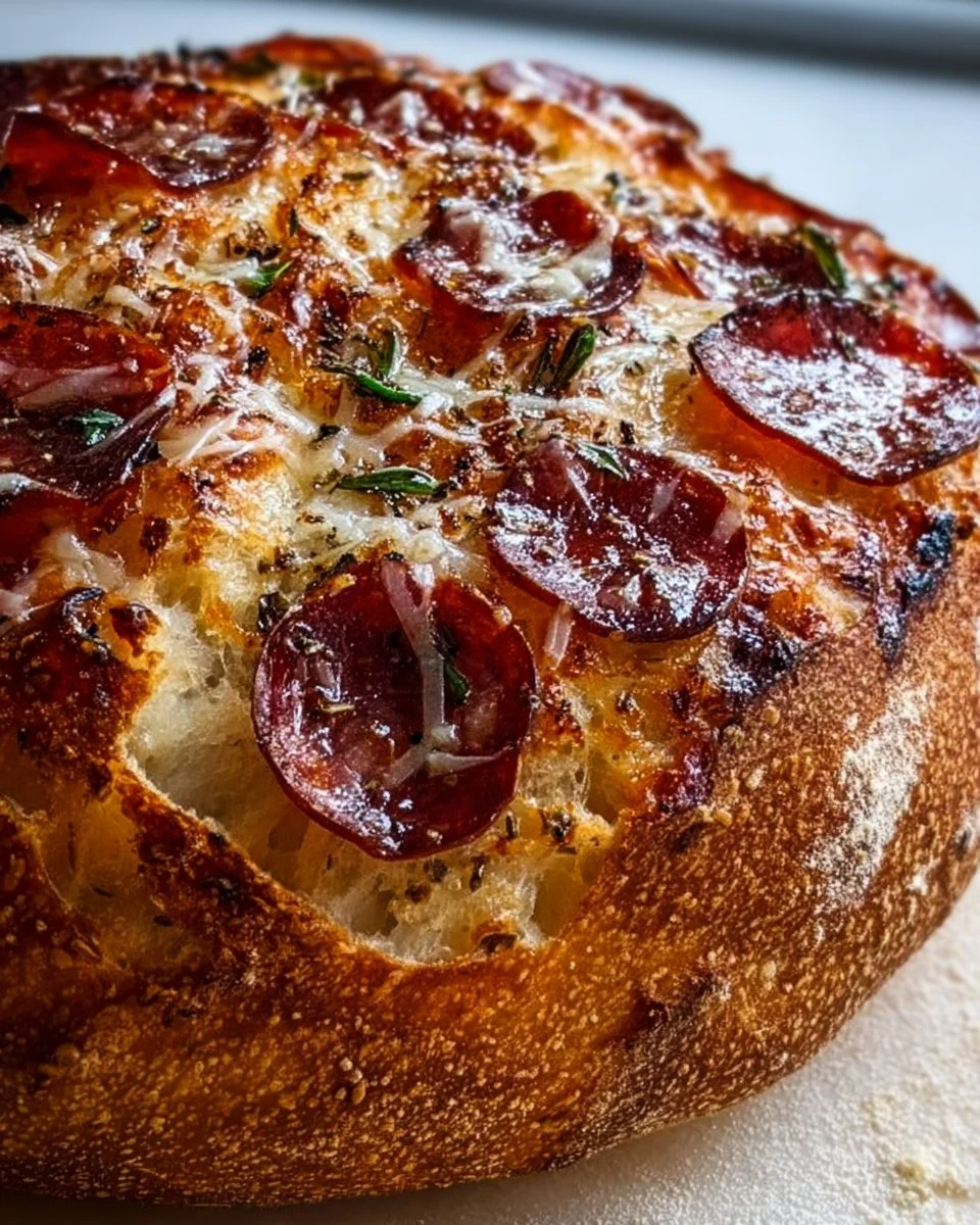 Sourdough pizza bread with crispy crust and fresh toppings