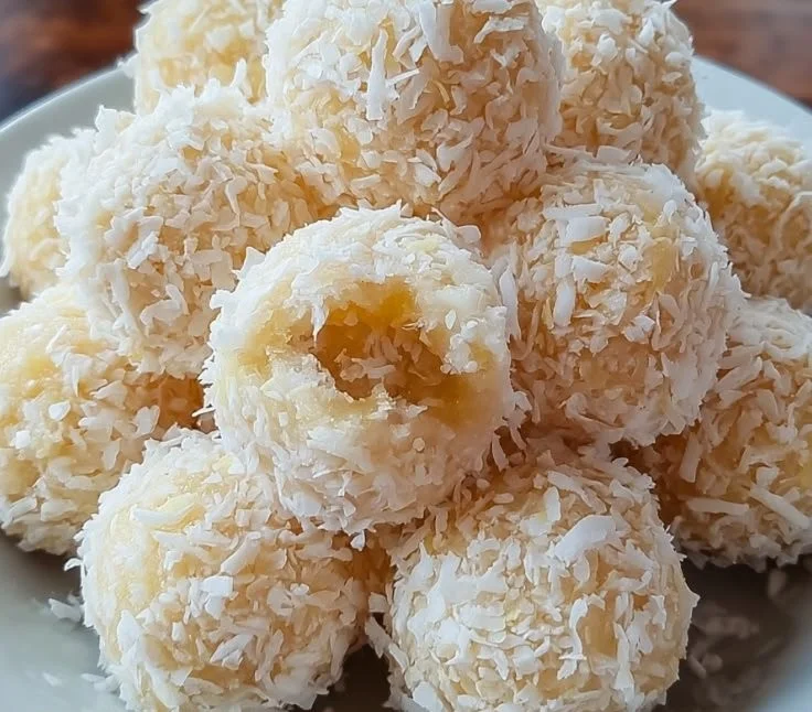 Delicious pineapple coconut balls served on a plate, perfect tropical treat.