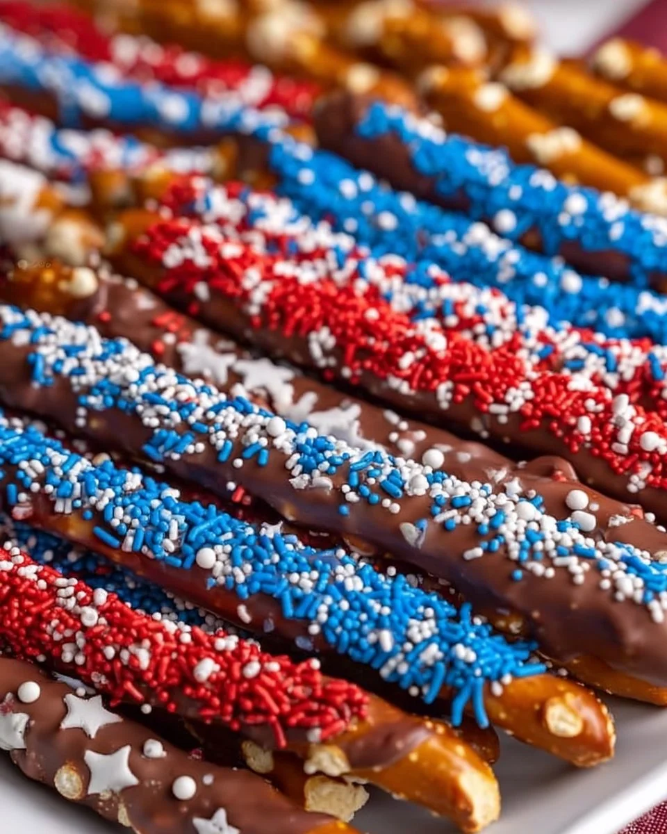 4th of July Chocolate Covered Pretzel Rods