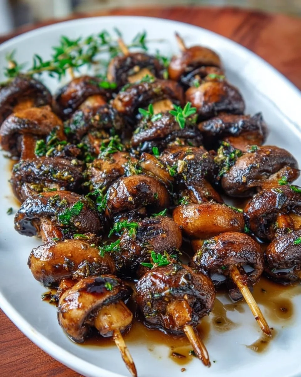 Balsamic Garlic Grilled Mushroom Skewers