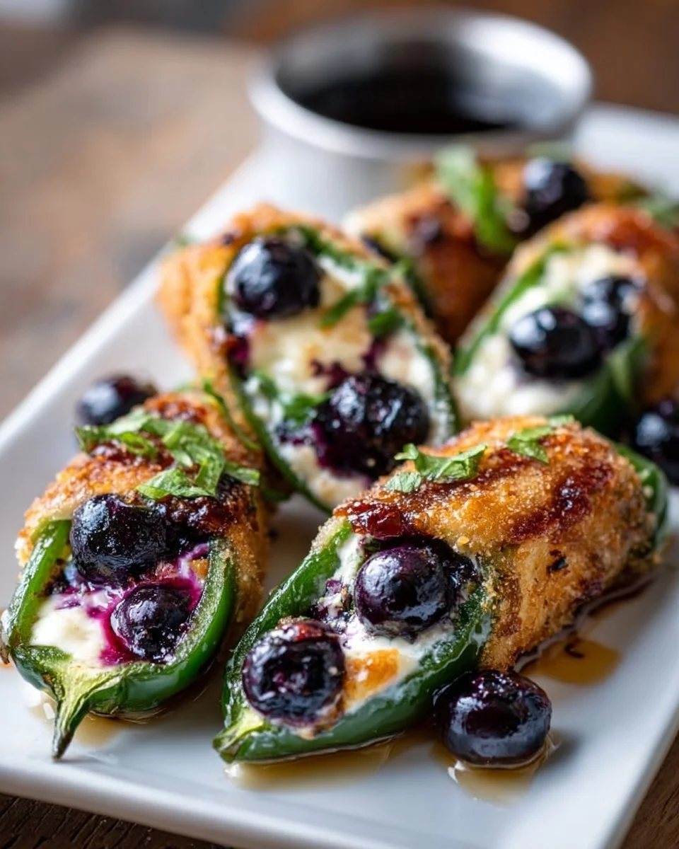 Blueberry brie poppers with jalapeños served on a platter.