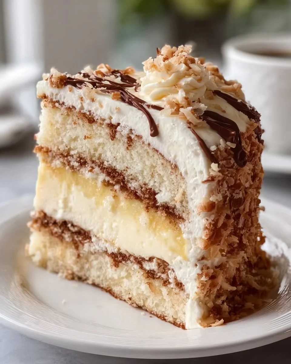 Irresistible White German Chocolate Cake with Cheesecake Center