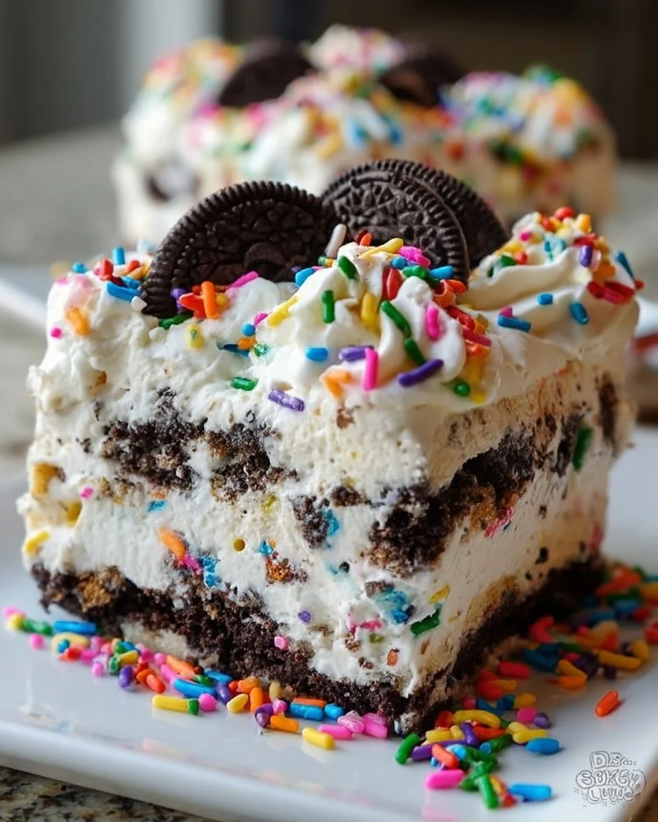 No-Bake Funfetti Oreo Icebox Cake