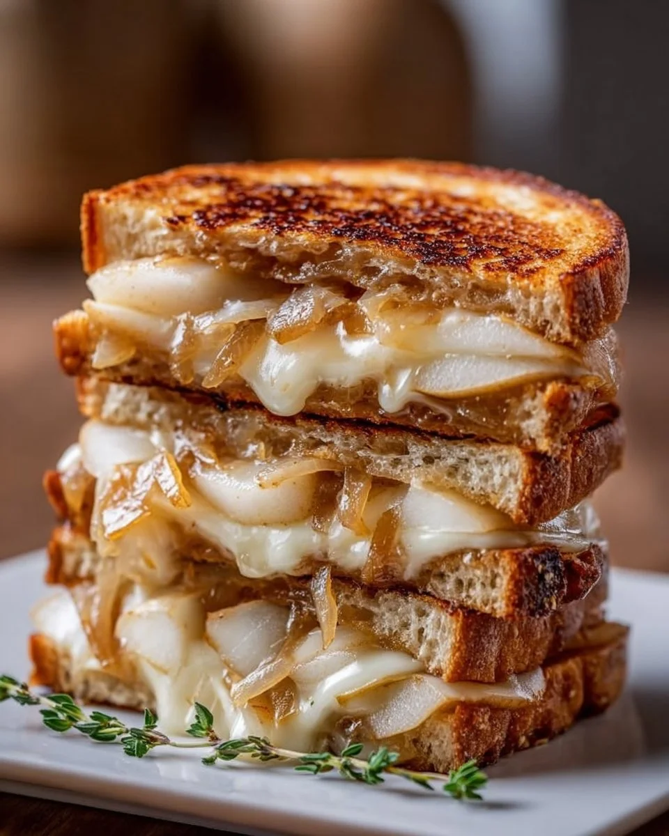 Pear & Apple Grilled Cheese With Caramelized Onions