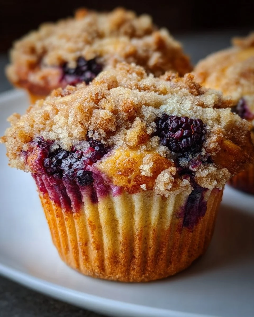 Soft Blackberry Muffins with Streusel