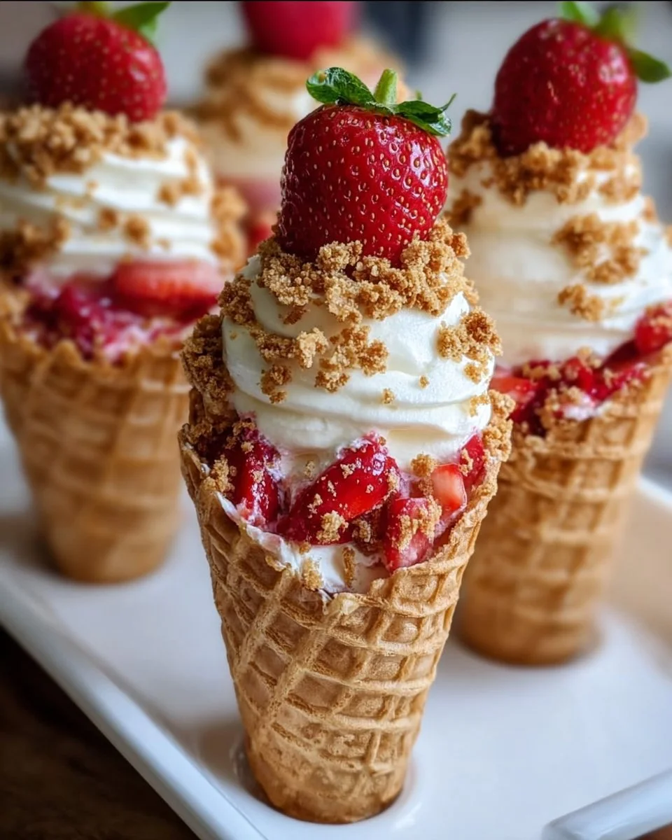 Strawberry Crunch Cheesecake Cones