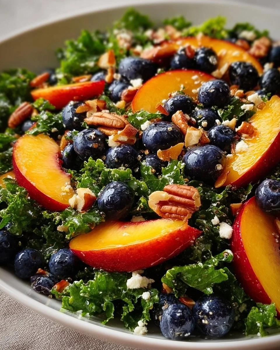 Summer Peach Blueberry Kale Salad